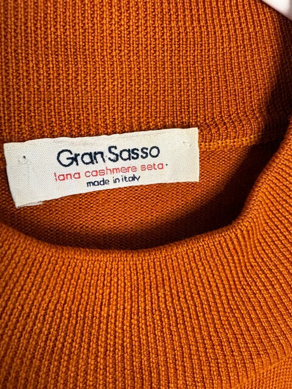 Gran Sasso Italy Wool Cashmere Silk Sweater Mens Orange Mock Neck Luxury Knit XL - Picture 3 of 7